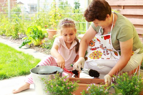 Professional landscaping team preparing a garden service agreement